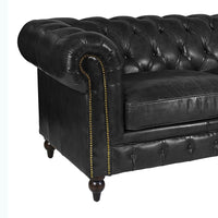 Windsor 4 Seater Black Leather Chesterfield Sofa-Dovetailed & Doublestitched